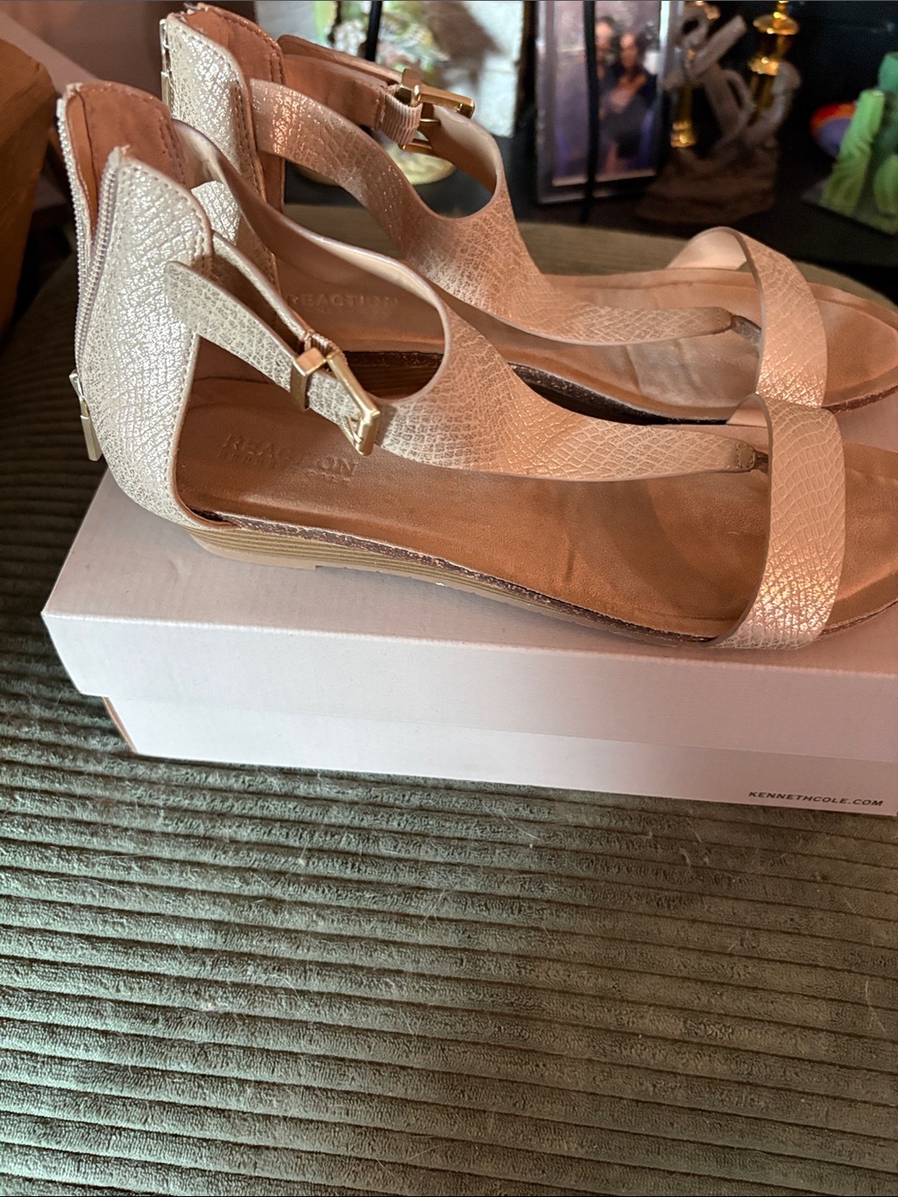 Wedge T-Strap Sandals in Light Beige by Reaction - Picture 4 of 6